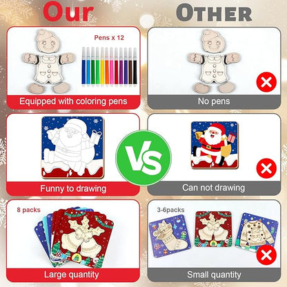 8 Pack Christmas Wooden Puzzles for Toddlers Christmas Puzzles Coloring Craft Kits for Kids Christmas Stocking Stuffers Crafts Toys Winter Xmas Party Favors Gifts Educational Jigsaw Puzzle