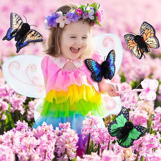 4 Pcs Huggers Butterfly Dinosaur Stuffed Animal Slap Bracelets for Kids, 8 Inch Plush Animal Wrist Cute Snap Bracelets in Bulk for Boys and Girls Birthday Gifts Party Favors(Butterfly)