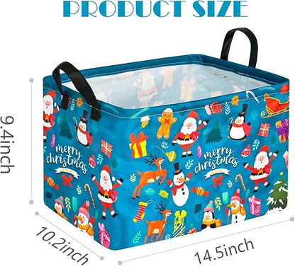 MAIZMZ Christmas Basket for Kids Gingerbread Santa Claus Snowman Storage Baskets Collapsible Nursery Hamper Waterproof Clothes Toy Bin Book Shelf Gift Basket Cube Xmas Party Decor