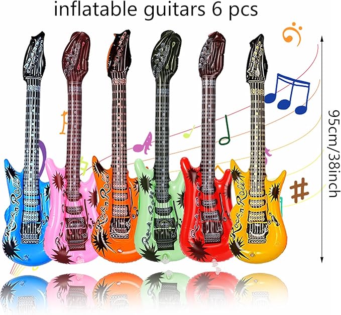smilixin 22 Pack Inflatable Guitar,Blow Up Guitar,Inflatable Rock Star Toy Set,6 Inflatable Guitars,6 Microphones,6 Shutter Shading Glasses,1 Saxophone,1 Inflatable Piano,1 Inflatable Recorder