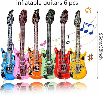 smilixin 22 Pack Inflatable Guitar,Blow Up Guitar,Inflatable Rock Star Toy Set,6 Inflatable Guitars,6 Microphones,6 Shutter Shading Glasses,1 Saxophone,1 Inflatable Piano,1 Inflatable Recorder