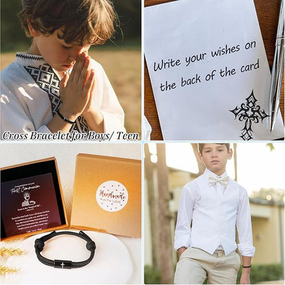 PEALICIOUS First Communion Gifts for Girls Boys, Cute Cross Bracelet as 1st Communion Favors Holy Religious Jewelry Christian Catholic Gifts for Son Daughter Niece, Easter Basket Stuffers for Teen