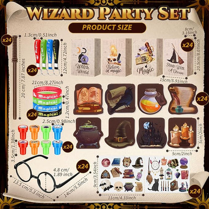 Yexiya 216 Pcs Wizard Party Supplies Magic Theme Birthday Favors with Wizard Wands Pencils Mini Notebook Glasses Bracelet Stickers Gift Bags Favor for Goodie Bag Stuffers Classroom Prizes Supplies