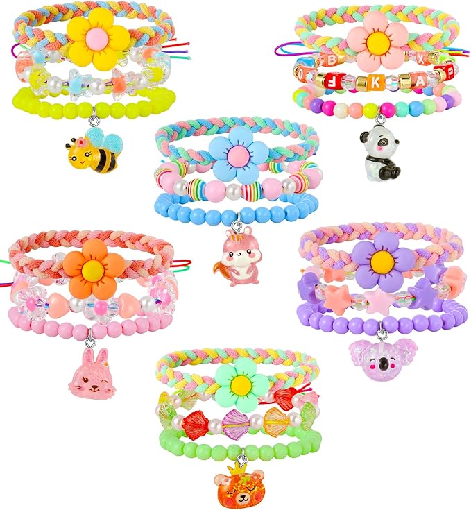 PinkSheep Bracelets for Girls, 18pc/24pc Colorful Beaded Stretch Bracelets for Little Girl Teen Girl, Friendship Bracelet Bracelets Bulk Stackable Bracelets, Cute Things for Girls (18PC)