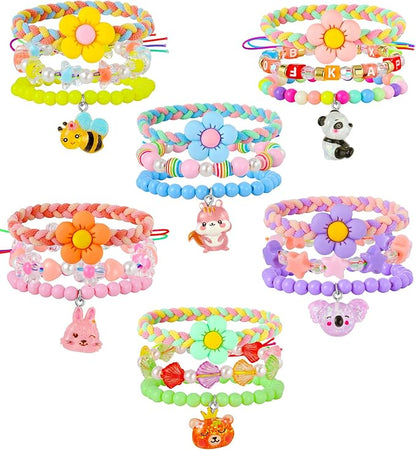 PinkSheep Bracelets for Girls, 18pc/24pc Colorful Beaded Stretch Bracelets for Little Girl Teen Girl, Friendship Bracelet Bracelets Bulk Stackable Bracelets, Cute Things for Girls (18PC)