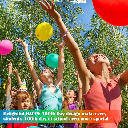 WILLBOND Happy 100th Day of School Silicone Bracelets Colorful Rubber Wristbands Gift for Kindergarten Teacher Student Rewards Classroom Party Supplies Decoration(65)