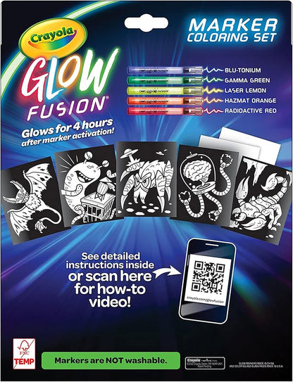 Crayola Glow Fusion, Glow in The Dark Coloring Set with Markers, Alien & Monster Coloring Pages, Gift for Kids
