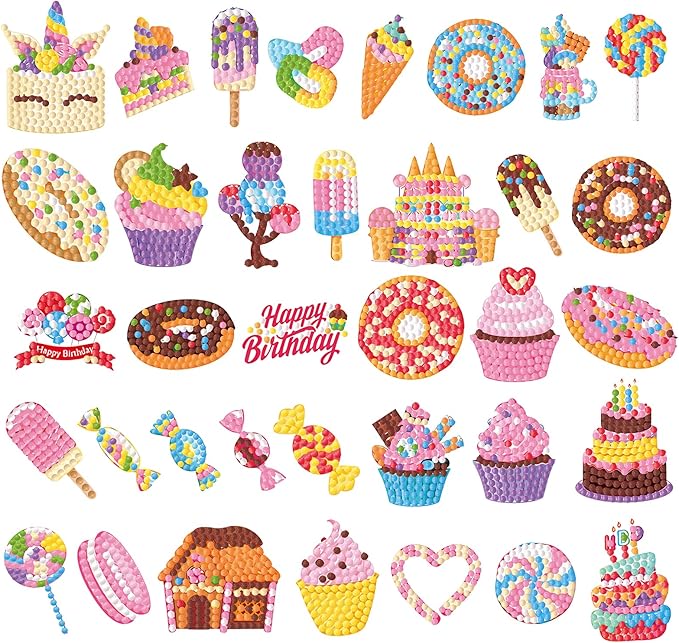 Gem Diamond Art Painting Stickers Kit for Kids,5D Diamond Mosaic Stickers by Numbers Kits Crafts Set for Children, Boys and Girls,Creative Handmade Art Craft Decorations Gift (Cake)
