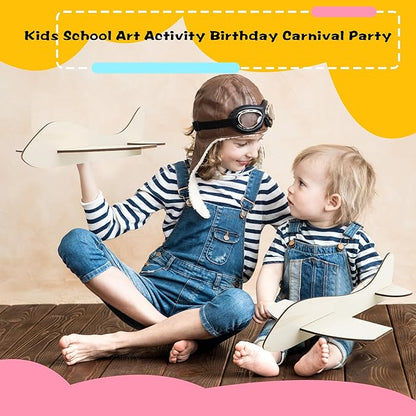 Feradny 24 Pack Unfinished Wooden Airplane Model Toys DIY Model Planes Wood Plane kit Handcraft Plane to Paint for Kids School Art Activity Birthday Carnival Party (Color Style 2)…