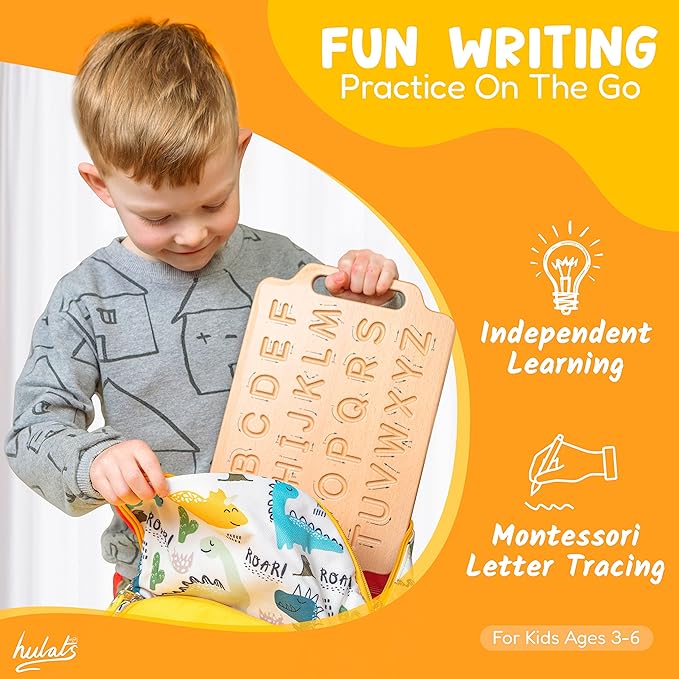 Learn to Write - Portable Wooden Alphabet Letter Tracing Sensory Pad - Handwriting Practice for Kids 3-5 - Montessori Toys for 3+ Year Old - Alphabet Tracing Board - Travel Toy for Toddlers 3-5