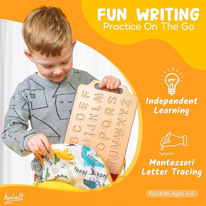Learn to Write - Portable Wooden Alphabet Letter Tracing Sensory Pad - Handwriting Practice for Kids 3-5 - Montessori Toys for 3+ Year Old - Alphabet Tracing Board - Travel Toy for Toddlers 3-5
