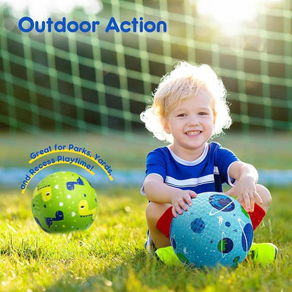 U&C Planet Playground Balls for Toddlers 1-3, 2 Pack 6 inch 8.5 inch Kickball for Kids Outdoor Indoor, Catoon Rubber Balls with Pump, Child Gift for Boys Girls 1-3 3-5 5-10