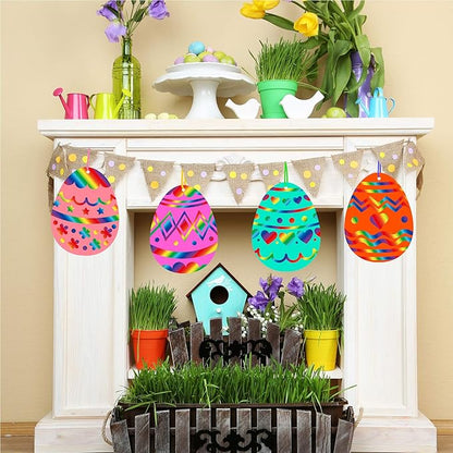 32 Sets Magic Color Scratch Art Easter Egg Ornaments Decorations DIY Easter Craft Kits Scratch Paper Easter Egg Scratching Tools for Kids Party Favors Easter Spring Classroom Home Activity Art Project