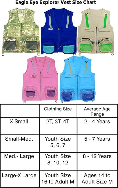 Kids Cargo Vest Set Camouflage Vest and Hat Medium/Large Fits Youth Size 8-12 Clothing Size (Camouflage Vest and Hat, Medium/Large)