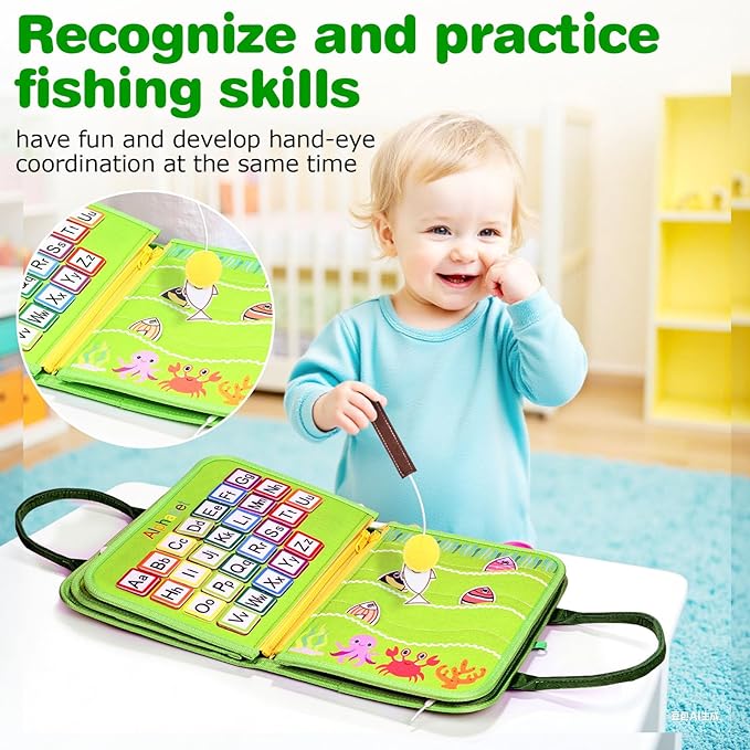 JHkim Busy Board Montessori Toys for Toddlers 1-3, Birthday Gifts for 1 2 3 4 Year Old Boy Girl, Autism Sensory Travel Toy, Educational Activity Busy Book Board, Learning Fine Motor Skills Toys, Green