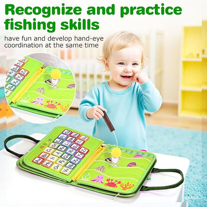 JHkim Busy Board Montessori Toys for Toddlers 1-3, Birthday Gifts for 1 2 3 4 Year Old Boy Girl, Autism Sensory Travel Toy, Educational Activity Busy Book Board, Learning Fine Motor Skills Toys, Green