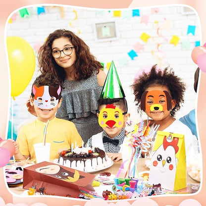182 Pcs Farm Animals Party Favors Set Animal Models Keychains Straws Bracelets Stickers Masks Farm Paper Bags Toy Cars Gifts for Birthday Party Goody Bag Stuffer