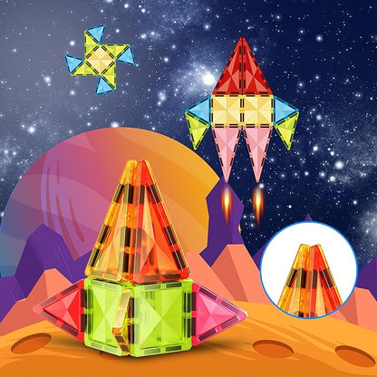 PicassoTiles Magnet Tile Building Blocks Mini Diamond Series Magnetized Toy Travel Size Compact Portable Magnetic Construction Block STEM Sensory Toy Early Education Learning Kids Ages 3+ PTM36