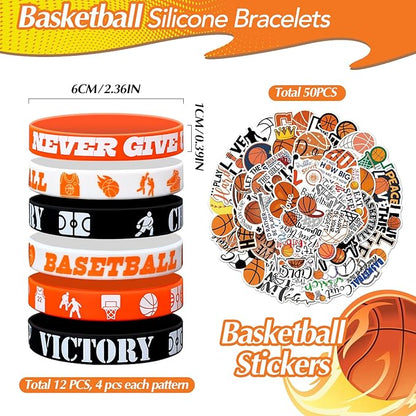 122Pcs Basketball Party Favors Basketball Goodie Bag Favors with Stress Ball Keychain Tattoo Sticker Silicone Bracelet for Basketball Themed Birthday Party Supplies