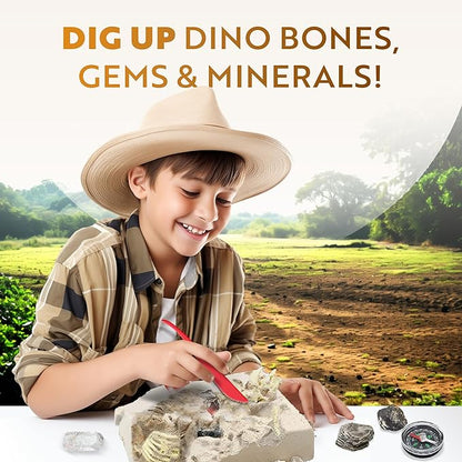 Playz Dinosaur Fossil Digging Kit for Kids, Gemstone Dig Kit & Volcano Science Kit - 46+ Fun Geographic Experiments, STEM Dinosaur Toys Excavation Kit for Kids Ages 8-12+ Years Old, Boys & Girls