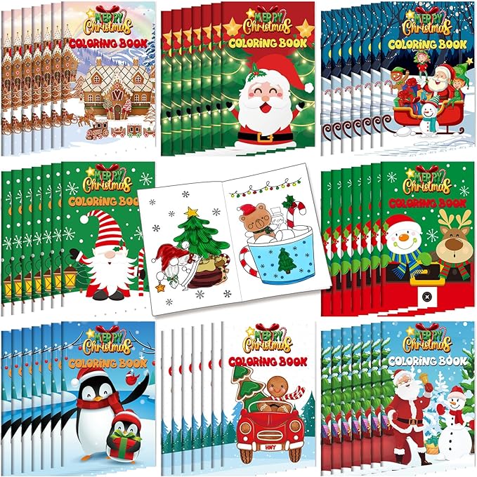 Cholemy 56 Pcs Christmas Coloring Books for Kids Party Favors Mini Christmas Coloring Books Bulk DIY Art Winter Small Coloring Books Xmas Stockings Goodie Bags Stuffers Party Supplies(Classic Style)