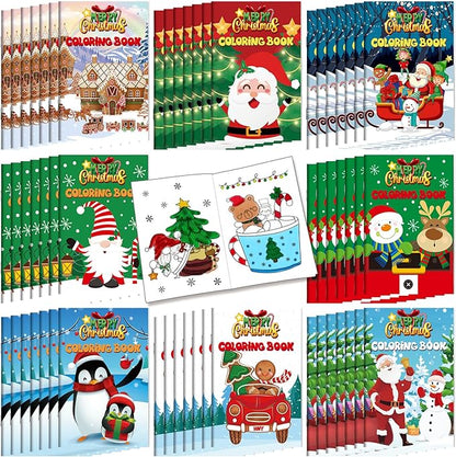Cholemy 56 Pcs Christmas Coloring Books for Kids Party Favors Mini Christmas Coloring Books Bulk DIY Art Winter Small Coloring Books Xmas Stockings Goodie Bags Stuffers Party Supplies(Classic Style)