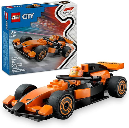 LEGO City F1 Driver with McLaren Race Car Toy - Model Car Building Toy Kit for Kids, Boys and Girls, Ages 6+ - F1 Collectible for Fans - with a Driver Minifigure - Gift Idea for Birthdays - 60442