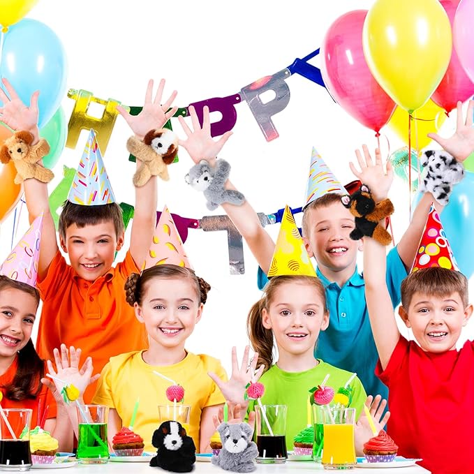 Liliful 8 Pack Kids Valentine's Day Gifts Stuffed Animal Cat Slap Bracelets, Valentines 8 Inch Plush Wrist Cute Snap Bracelets Birthday for Boys Girls Child Bulk Items Party Favors(Puppies)