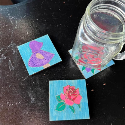 Set of 4 Mini Quilt Block Pattern, Wood Barn Star DIY Kits for Adults, Tiny Wall Hanging Do It Yourself Painting Craft Kits (Boho)