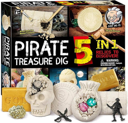 Gamerside Pirate Treasure Dig Kit Break Into 5 Bricks Treasure Hunt Pirate Kid Toys Gememstone Dig Kit Pirate Toys for Kids Birthday Gift Party Supplies Archeology Educational STEM Kit
