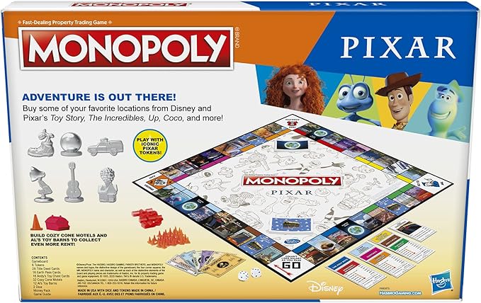 Hasbro Gaming Monopoly: Pixar Edition Board Game for Kids 8 and Up, Buy Locations from Disney and Pixar's Toy Story, The Incredibles, Up, Coco, Lightyear, and More (Amazon Exclusive)