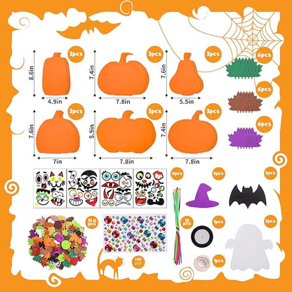 Thanksgiving Pumpkin Foam DIY Craft Set,330 Pc Fall Pumpkin Ghost Spider Bat Autumn Pumpkins Crafts Favors Supplies for Kids DIY, Halloween Witch Craft Kit for Kid Classroom Party Activities
