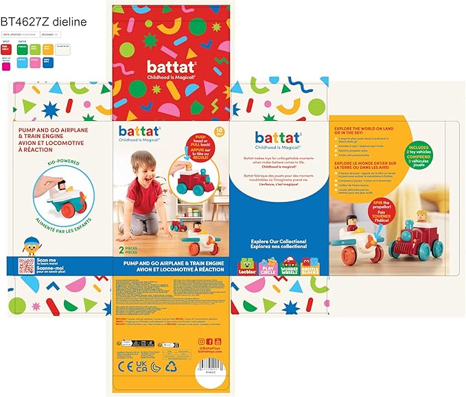 Battat – Wind-Up Vehicles – Pull-Back Cars – Toy Plane & Train Combo – Cause-And-Effect Toys – 18 Months + – Pump And Go Airplane + Pump And Go Train Engine