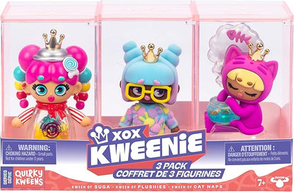 Quirky Kweens Series Premium Figurine and Display Case, 4 Inch/Approx 10cm Tall Collectible Art-Toy, 3 Pack, Every Kween is Unique