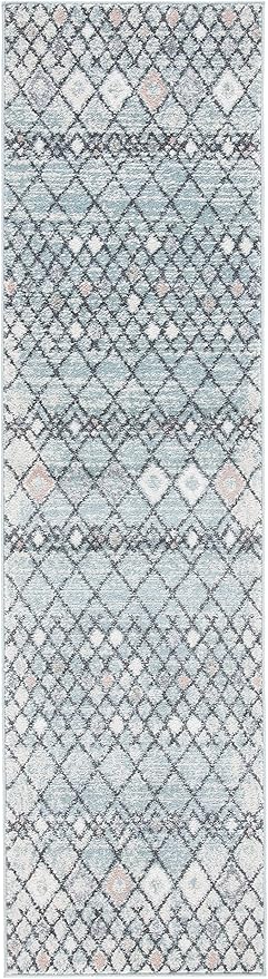 SAFAVIEH Amsterdam Collection Runner Rug - 2'3" x 8', Light Blue & Ivory, Moroccan Boho Design, Non-Shedding & Easy Care, Ideal for High Traffic Areas in Living Room, Bedroom (AMS115L)