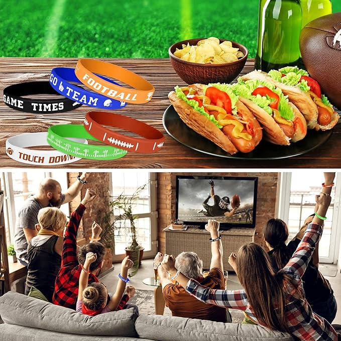 MIAHART 16 Pieces Football Theme Bracelets Silicone Wristband for Sport Theme Birthday Party Favors, 6 Styles