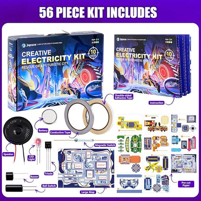 Japace Electricity Science Kits for Kids Age 8-10-12-14, 10 STEM Projects, Paper Circuits Activities, Physics Lab Experiments for Learning & Education, Christmas Birthday Gifts for 8+ Boys Girls