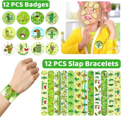 Funny Pickle Party Favors, Funny Pickle Temporary Tattoos Slap Bracelets Badges Keychains Gift Bags for Pickle Birthday Party Decorations Supplies for Kids Adults Boys Girls Classroom Rewards