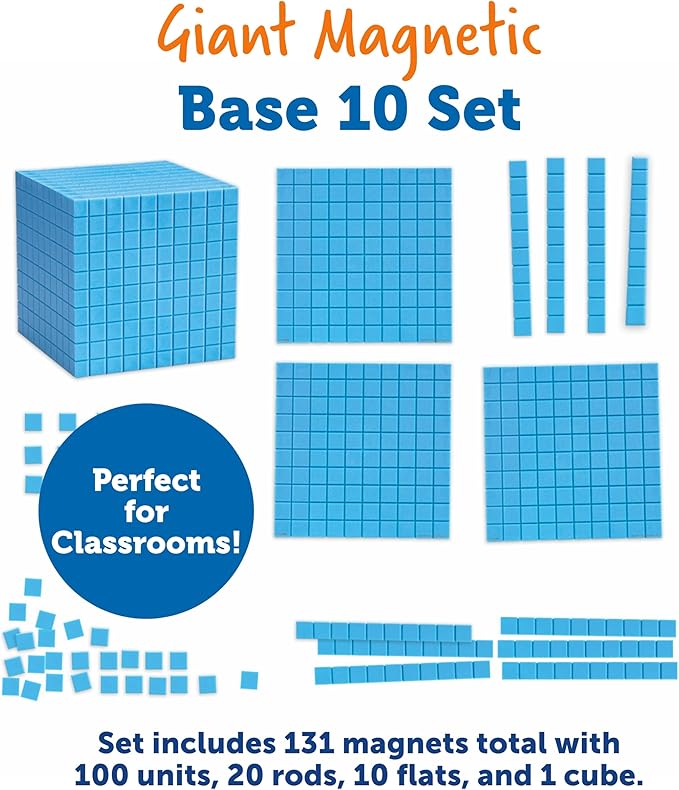 Learning Resources Giant Magnetic Base Ten, Magnetic Base Ten, Use with Magnetic Surfaces or Whiteboards, 131 Piece Set