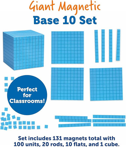 Learning Resources Giant Magnetic Base Ten, Magnetic Base Ten, Use with Magnetic Surfaces or Whiteboards, 131 Piece Set