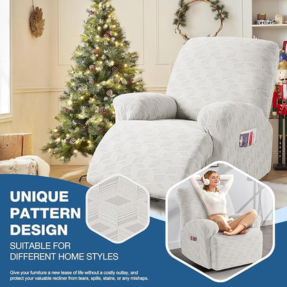 TAOCOCO Oversized Recliner Cover Stretch Recliner Chair Covers, Jacquard Reclining Chair Cover, Furniture Protector Sofa Slipcovers Couch Covers with Elastic Bottom for Kids, Pets(Cream White)