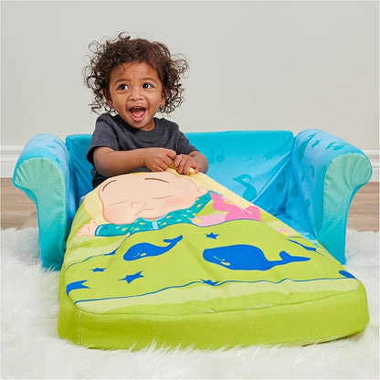MARSHMALLOW Furniture, Cocomelon 3-in-1 Slumber Sofa Baby Lounger, Convertible Kids Couch, Sofa Bed & Foam Toddler Nap Mat with Attached Blanket