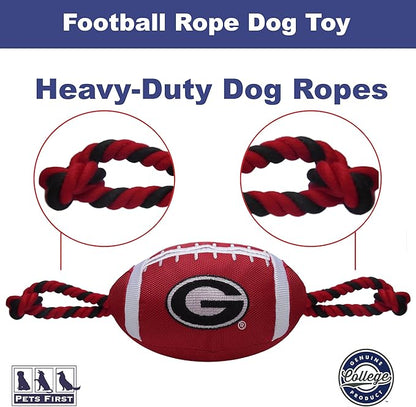 Pets First NCAA Georgia Bulldogs Football Dog Toy, Tough Quality Nylon Materials, Strong Pull Ropes, Inner Squeaker, Collegiate Team Color
