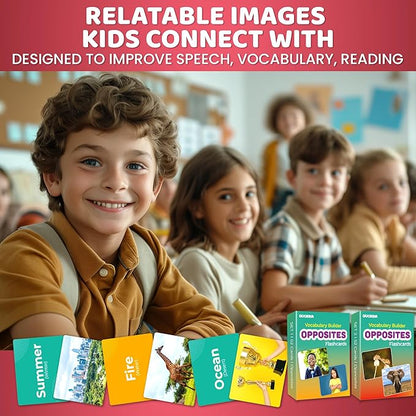 QUOKKA 104 Opposites Vocabulary Flash Cards with Realistic Images for Pre-K and Kindergarten - Perfect for Teachers, Parents, and Speech Development Activities - Vocabulary Builder for Kids Adults