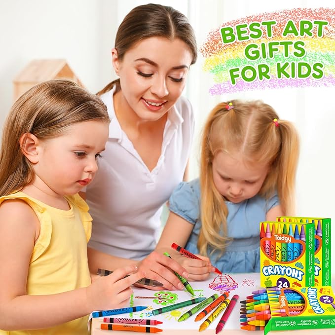 Crayons 24 Pack Assorted Colored, Toddlers & Kids, Back to School Supplies, Durable & Non-Toxic Travel Crayons Party Favors