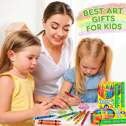 Crayons 24 Pack Assorted Colored, Toddlers & Kids, Back to School Supplies, Durable & Non-Toxic Travel Crayons Party Favors