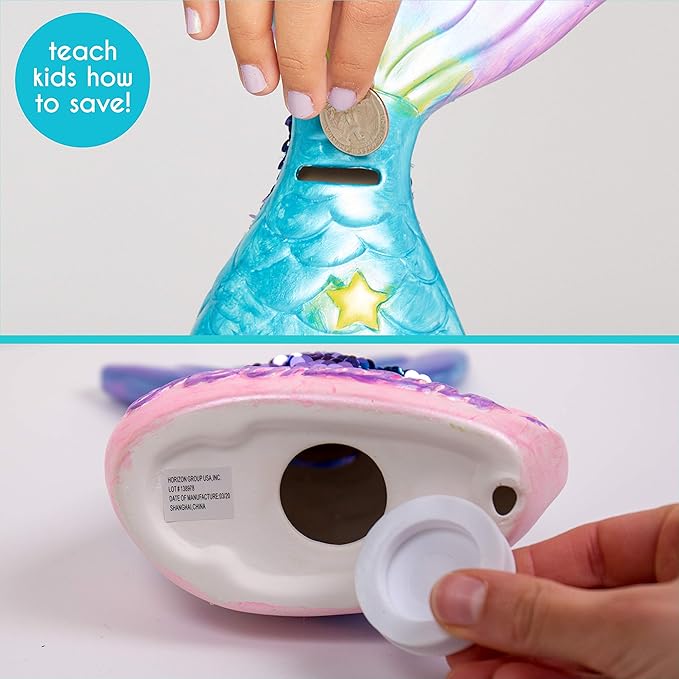 Just My Style Paint Your Own Mermaid Bank by Horizon Group USA. Paint & Decorate Your Own Coin Bank with Color Changing Sequin Decal & Metallic Holographic Paints, Blue