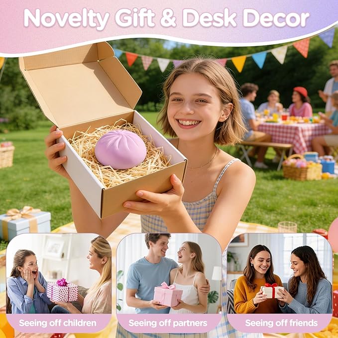 Dumpling Squishy Mystery Box, Viral Squishy Dumpling Toy, Bao Bun Squeeze Stress Relief Fidget Toys for Holiday & Birthday Gifts (Pink)