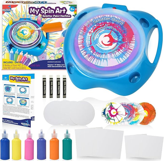Spin Art Machine Variable Speed, Battery Operated Spinner - Paint Spinner with Splatter Guard, Washable Paint, Spin Art Kit, Art Design Card, Stem Toys, Kid Arts and Crafts, Girls Boys