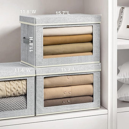 Homsorout Stackable Storage Bins with Lids - Large Decorative Basket with Lids, Fabric Foldable Closet Organizer Bins, Shelf Organizer for Living Room, Dorm, 5 Pack, Blended